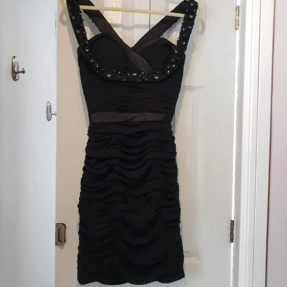 Sexy Unique Bodycon Black Embelished Dress (XS/S)